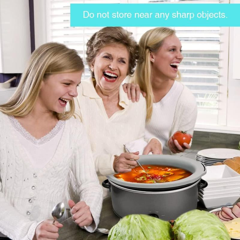 Slow Cooker Liners, 100% Silicone Reusable Large Crock Pot Insert Kitchen Appliance Air Fryer Accessories, Food Safe & Dishwasher Safe (Grey-Mint)