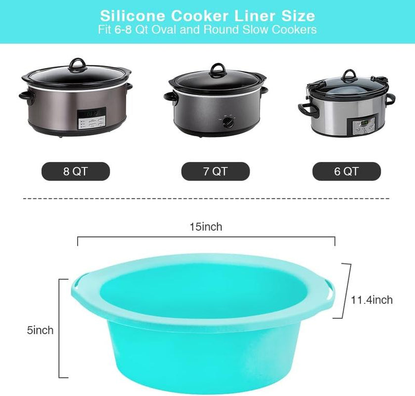 Slow Cooker Liners, 100% Silicone Reusable Large Crock Pot Insert Kitchen Appliance Air Fryer Accessories, Food Safe & Dishwasher Safe (Grey-Mint)