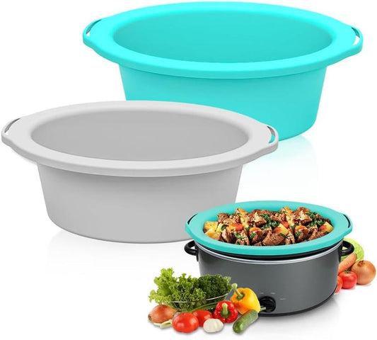 Slow Cooker Liners, 100% Silicone Reusable Large Crock Pot Insert Kitchen Appliance Air Fryer Accessories, Food Safe & Dishwasher Safe (Grey-Mint)