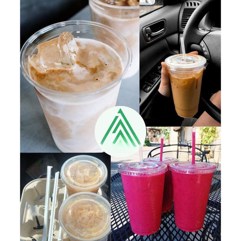 16 Oz Clear Plastic Cups with Lids and Straws, Disposable Coffee Cups 25 Sets