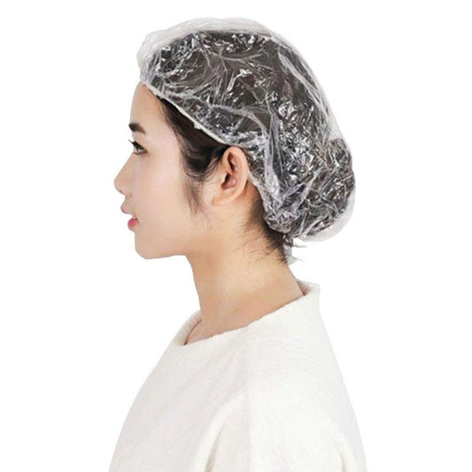 100-Pack Disposable Shower Caps - Extra-Large Waterproof Hair Processing Caps for Spa, Salon, Travel, and Home Use - Clear Transparent