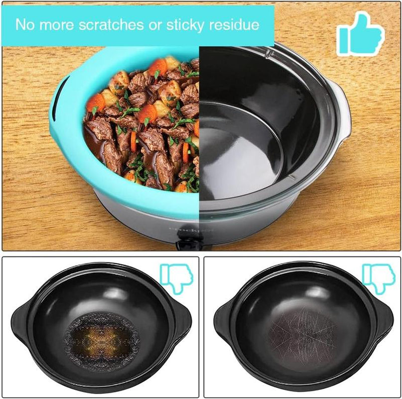 Slow Cooker Liners, 100% Silicone Reusable Large Crock Pot Insert Kitchen Appliance Air Fryer Accessories, Food Safe & Dishwasher Safe (Grey-Mint)