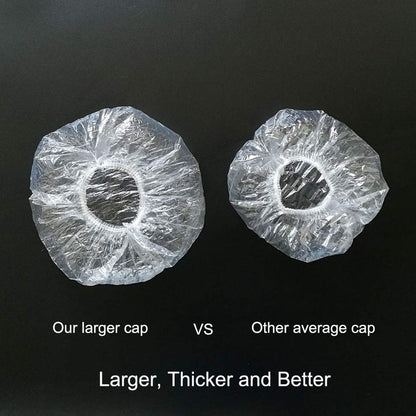 100-Pack Disposable Shower Caps - Extra-Large Waterproof Hair Processing Caps for Spa, Salon, Travel, and Home Use - Clear Transparent