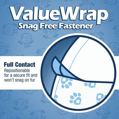 Disposable Male Dog Diapers, Medium Size, 144 Count - Snag-Free Fastener, Leak Protection, Wetness Indicator