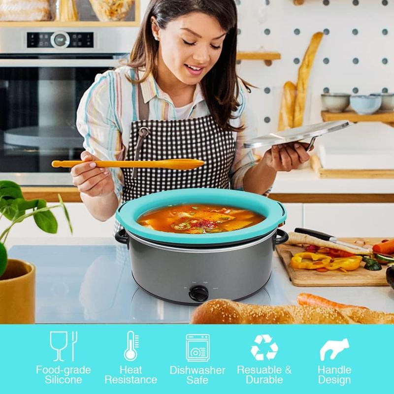 Slow Cooker Liners, 100% Silicone Reusable Large Crock Pot Insert Kitchen Appliance Air Fryer Accessories, Food Safe & Dishwasher Safe (Grey-Mint)