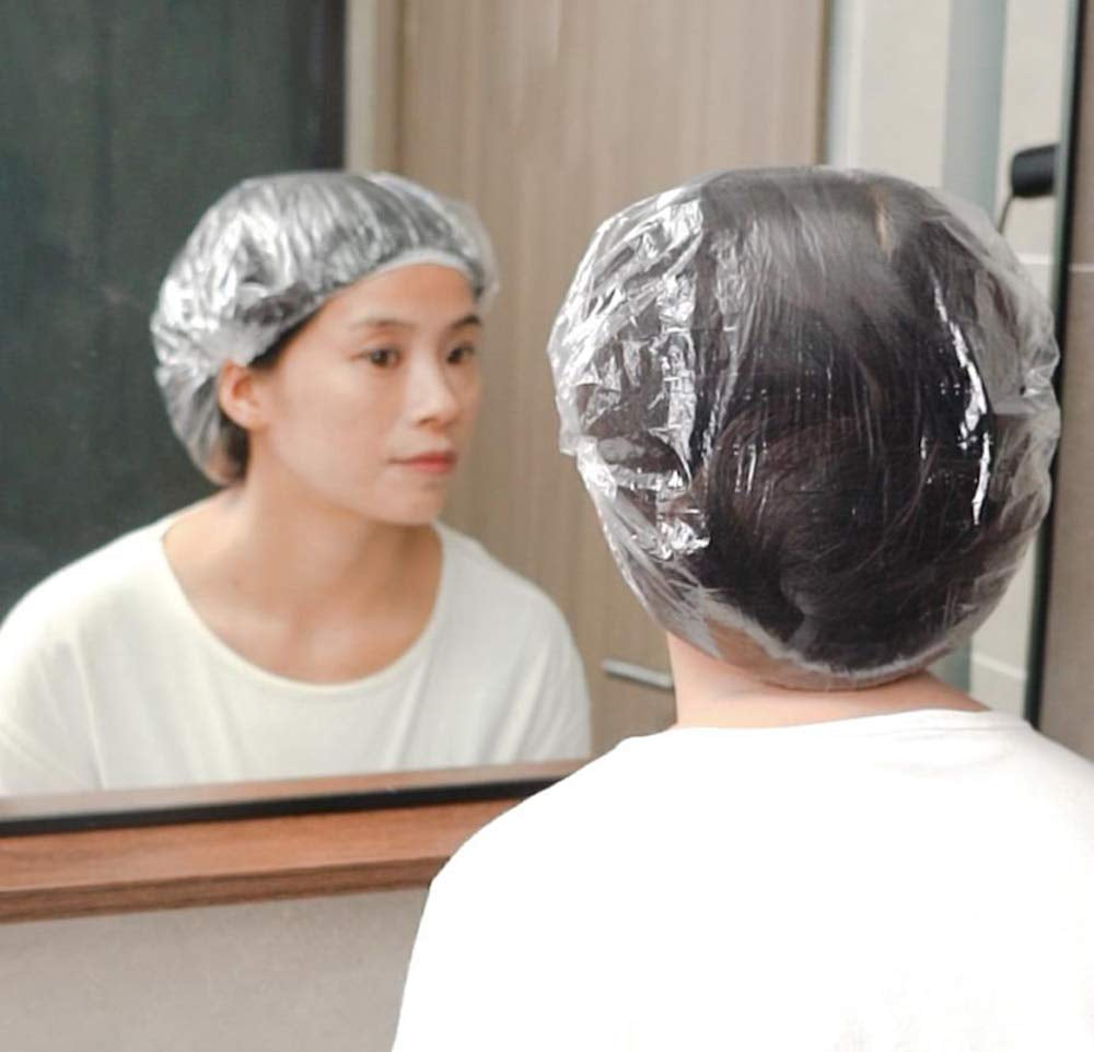 100-Pack Disposable Shower Caps - Extra-Large Waterproof Hair Processing Caps for Spa, Salon, Travel, and Home Use - Clear Transparent