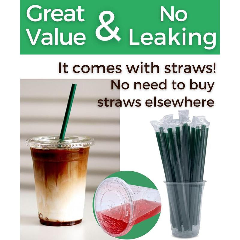 16 Oz Clear Plastic Cups with Lids and Straws, Disposable Coffee Cups 25 Sets