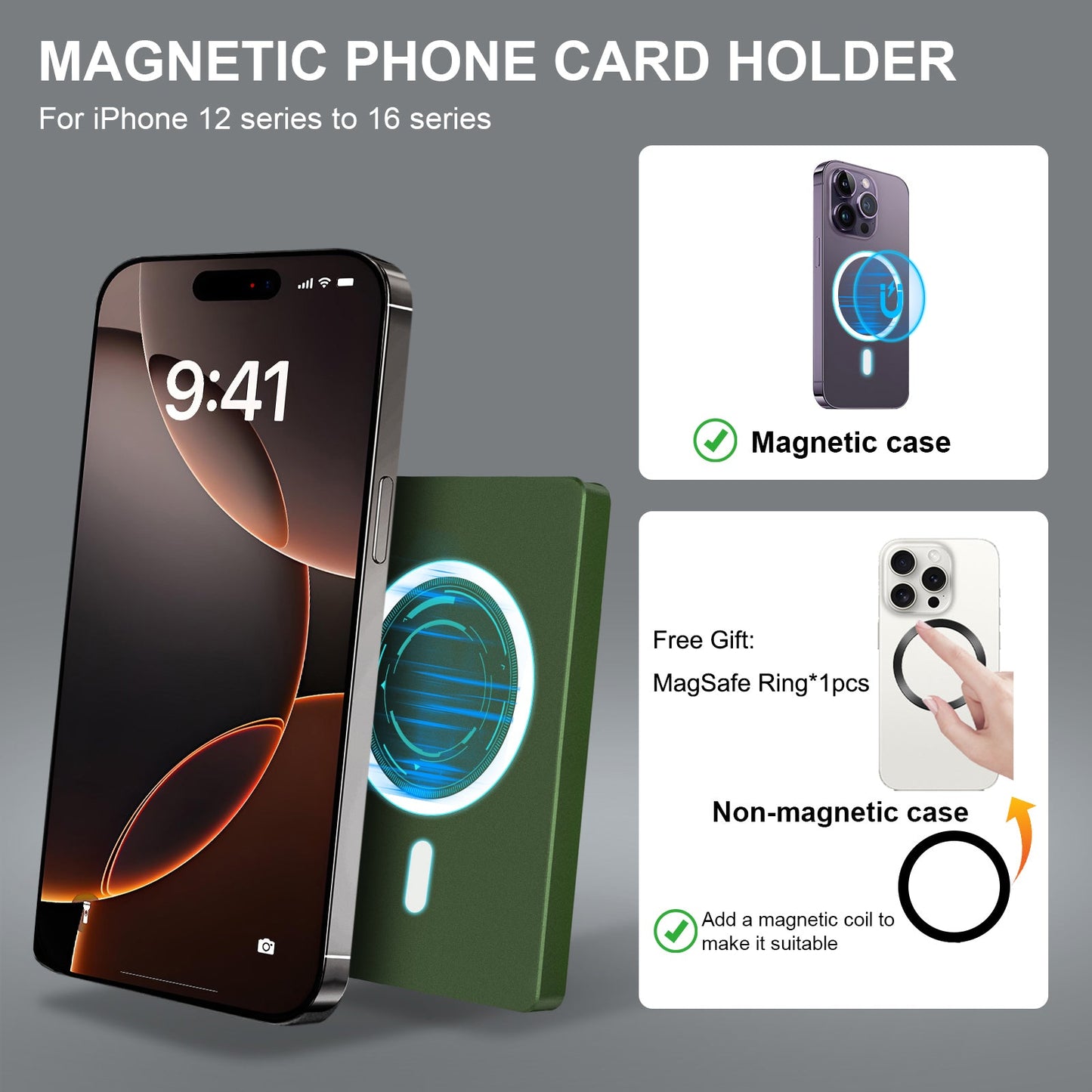 RFID Blocking Wallet Minimalist Slim Card Holder for Magsafe with Adjustable Stand, Metal Pop Up Magnetic Wallet  for Men TOYFID-8