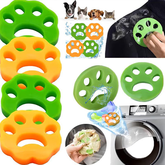4-Piece Paw-Shaped Pet Hair Removers – Reusable Lint & Fur Catchers for Laundry